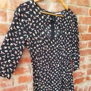Cooperative-Long Sleeve Short Black Dress w/Birds